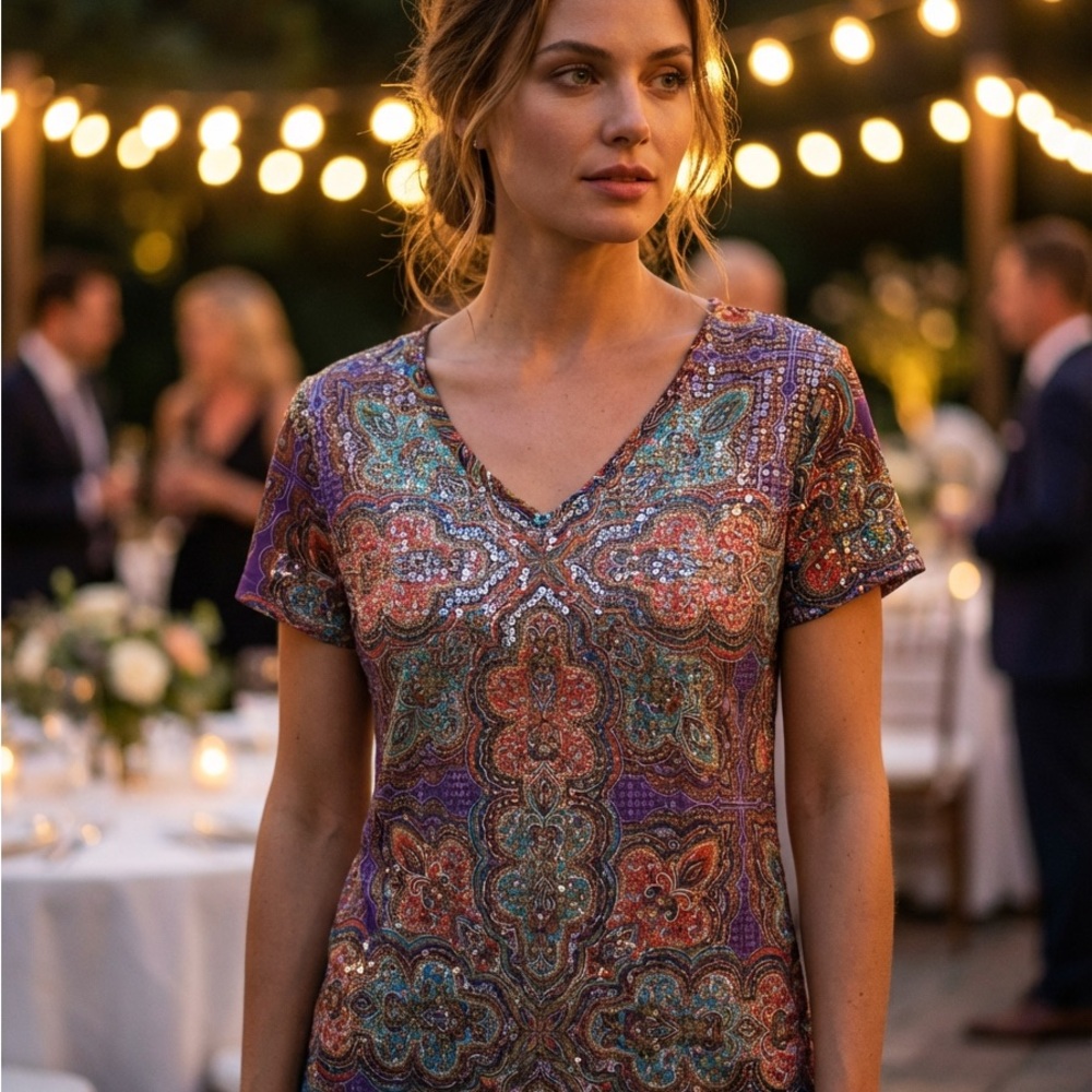 Colorful Sequin V-Neck  Top